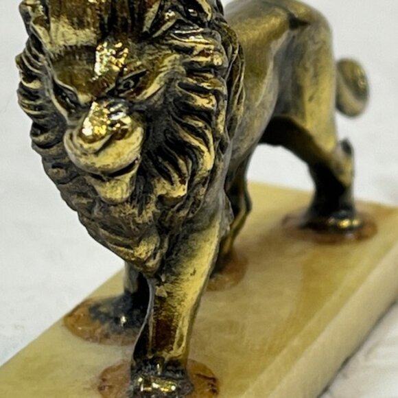 VTG Bronze LION Figurine Marble Base Small Paper Weight 3.5" - Picture 3 of 10